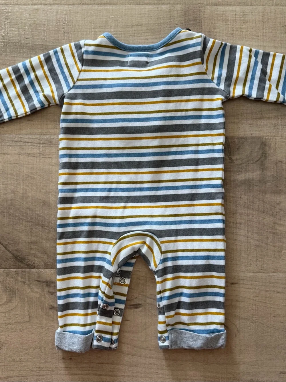 Mud Pie Blue, Gray & Mustard Striped Lion Footie